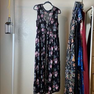 Sheer floral dress with middle button down